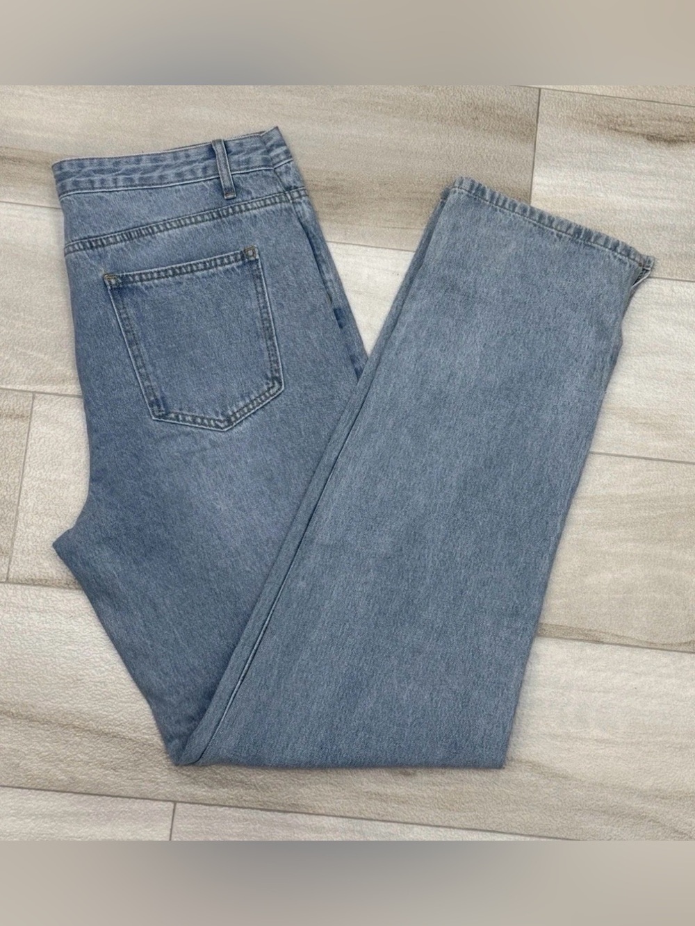 LIONESS Baggy Wide Leg Jeans Faded Denim Size XL 34x35 Ankle Slit Australian - Picture 3 of 9